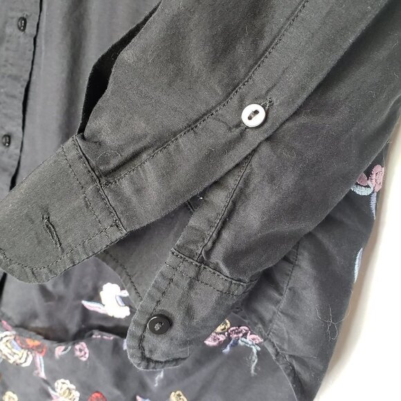 Zara Floral Embroidered Button Front Tunic Top Oversized XS Black Boho - Picture 6 of 9